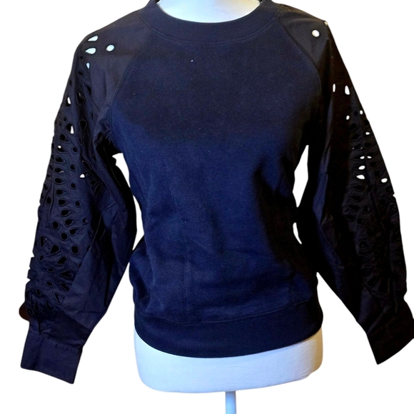 Thakoon Black Ballon Eyelet Sleeve Sweatshirt Size XS - Picture 1 of 9